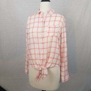 Ivanka Trump pink button up plaid shirt